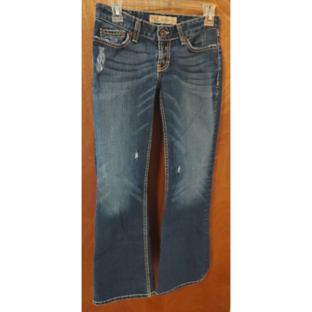 BKE Sabrina stretch jeans. Distressed. Flare. 28x30, 6.5" rise.